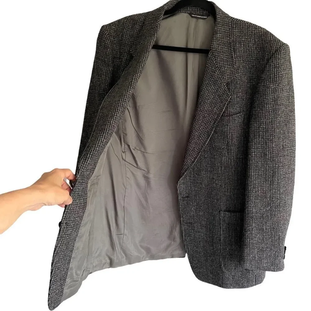 HARRIS TWEED Vintage Hand Woven Wool Sports Coat Jacket Blazer Gray Black 42R
